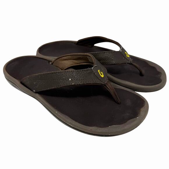 OluKai ‘Ohana Flip Flops Women’s Size 8 – Dark Brown Java Leather Thong Sandals - Picture 1 of 7